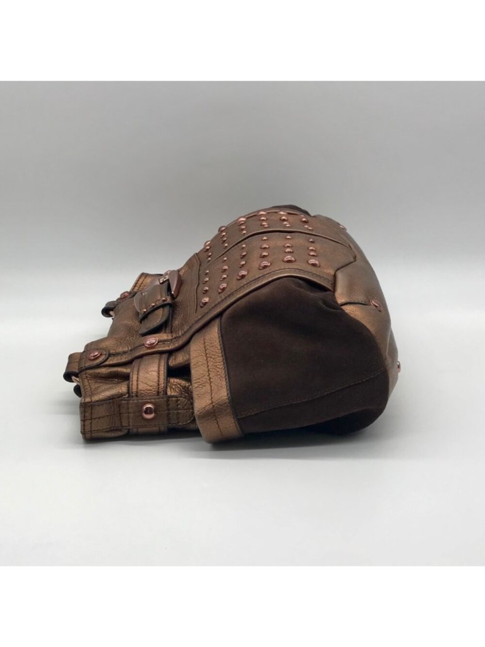 B. Makowsky Metallic Brown Glove Leather Columbia Studded Shopper Bag - Picture 4 of 11